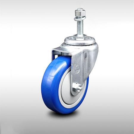 Service Caster 4 Inch SS Blue Polyurethane Wheel Swivel 3/8 Inch Threaded Stem Caster SCC SCC-SSTS20S414-PPUB-BLUE-381615
